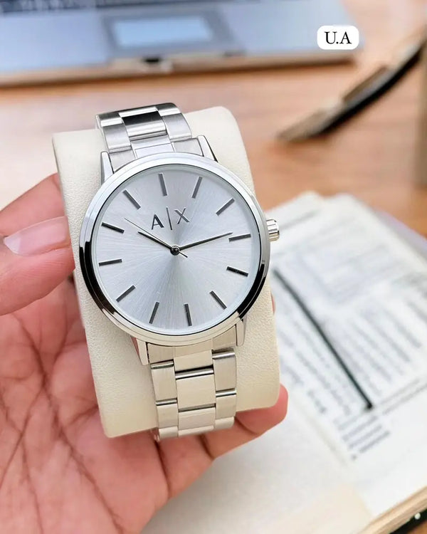 AX Exchange Signature Silver/White Watch