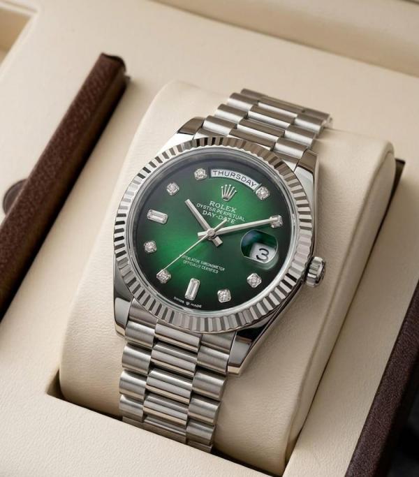 Day Date Silver/Green S-Diamond