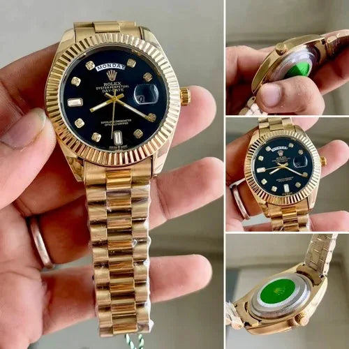 Day Date Gold/Black S-Diamond Watch