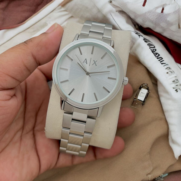 AX Exchange Signature Silver/White Watch