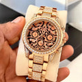 Elegant Steel Master Tiger Rose Gold Chain Watch