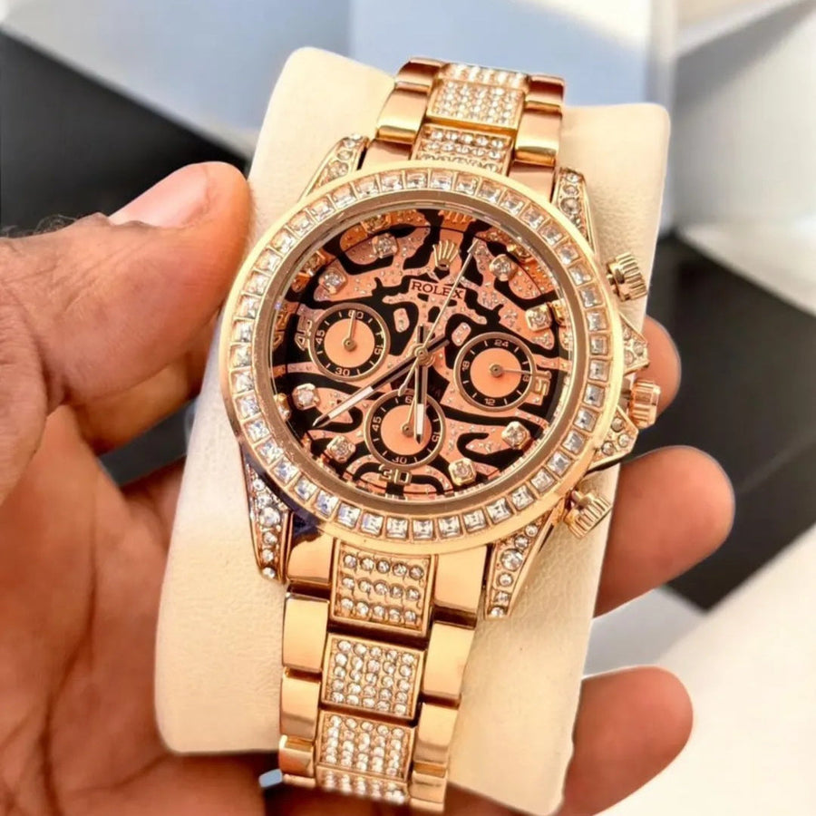 Elegant Steel Master Tiger Rose Gold Chain Watch